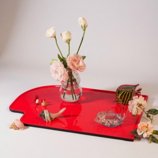 Khay sơn mài hoa đào 2 đỏ KT 45x30cm